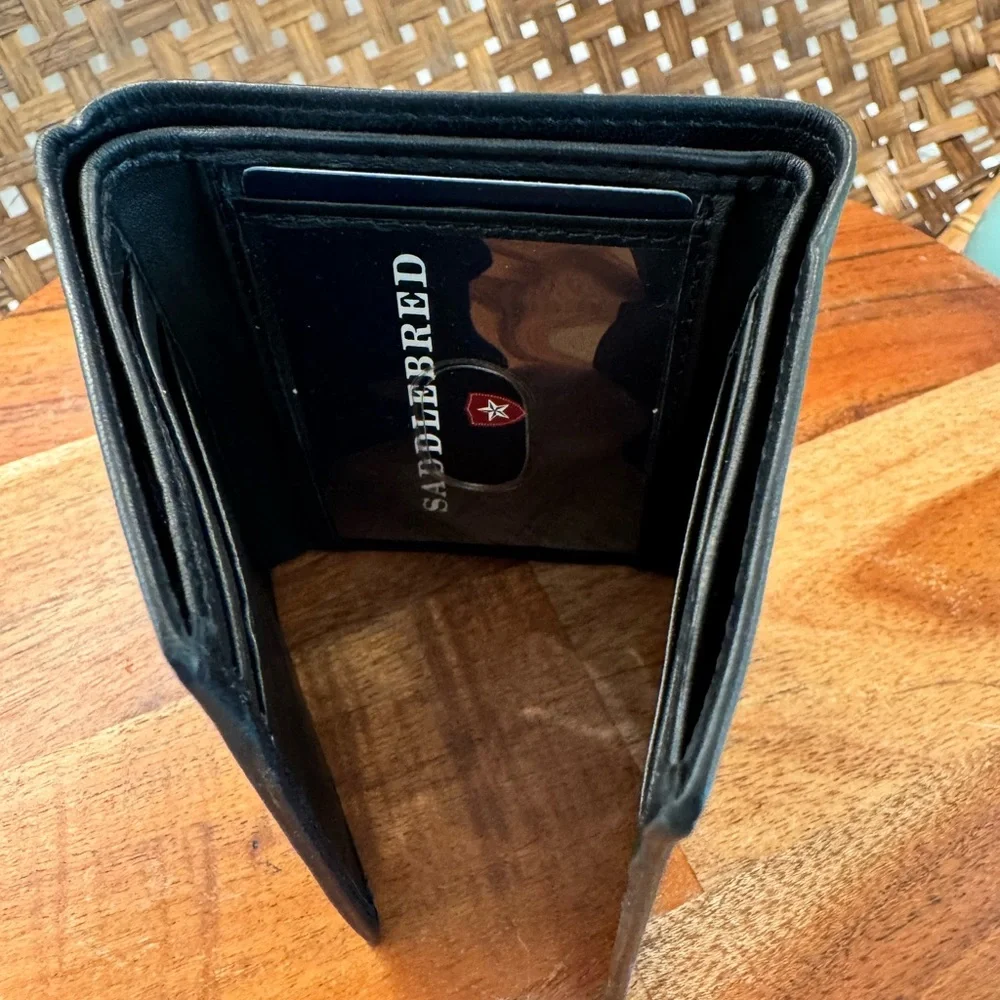 Saddlebred Mens Trifold Wallet Black Leather with ID‎ Window 31BK11X002 NEW